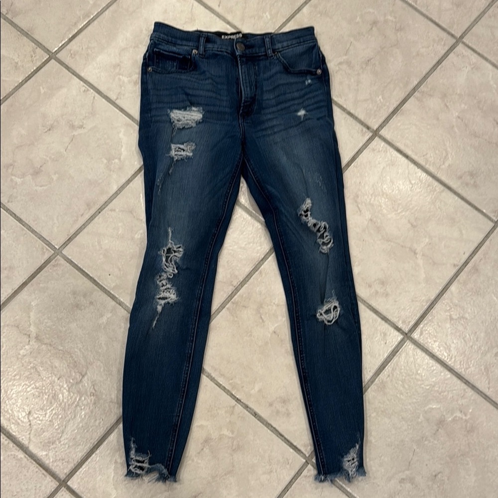 Express size 4 skinny ankle high waisted distressed Blue Jeans